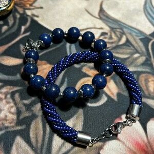 Handmade Blue Natural Stone & Seed Bead Bracelets – Set of 2